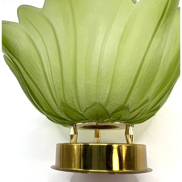 Vtg Green Frosted Glass Candy Dish Footed With Brass Base - Picture 4 of 5